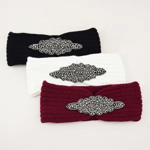 Fascia per Capelli a Maglia Con Strass Vintage Per Donna Inverno Caldo Fascia in Acrilico Elastico Scalda Orecchie Yoga Sport