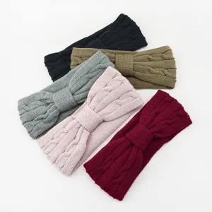Women Cable Knit Headband Acrylic Winter Warm Twist Bow Knot Elastic Hair Band Head Wrap Sports Turban Ear Warmer Accessories