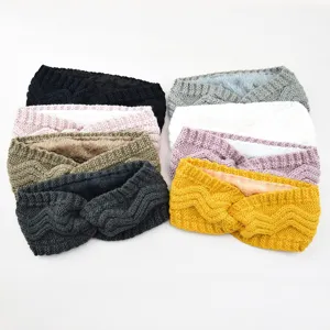 Knitted fleece lined headband winter warm cozy fuzzy hair band ear warmer thick solid colors.