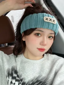 Stylish knitted headband for women, wide winter hair band in blue, daily washing hair accessory
