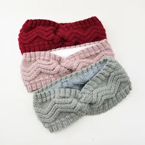 Knitted fleece-lined headband detail showing soft texture, warm winter ear warmer.