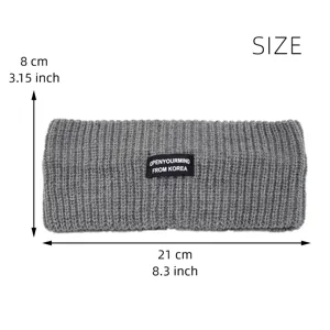Grey knitted headband winter warm hair band wide elastic hair accessories for women.