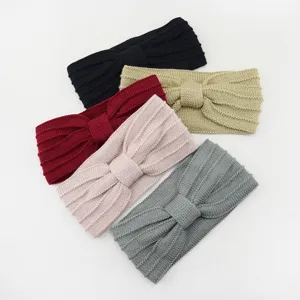 Knitted bow headband winter warm hair band casual solid color cute hair accessories set