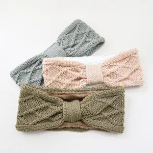 Πλεκτό headband με φόδρα φλις σχέδιο ρόμβο φιόγκος χειμωνιάτικα ζεστά αυτιά 3 τεμάχια