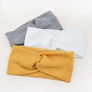 Set di tre fasce per capelli a coste tinta unita con nodo per donna, accessori moda.