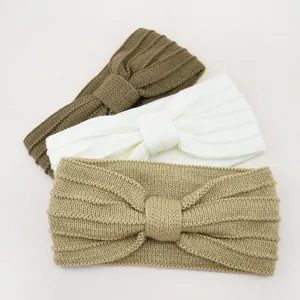 Knitted bow headband winter warm hair accessories elastic solid color hair band detail