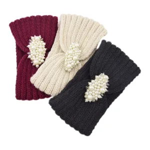 Bandeau tricoté en perles bandeau de cheveux chaud d'hiver accessoire croisé pour femme