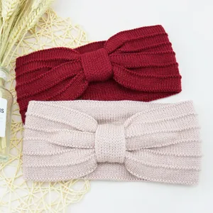 Knitted bow headband winter warm elastic hair band stylish striped hair accessories for women