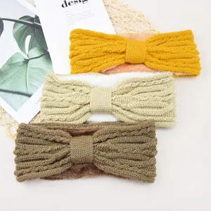 Cozy fleece-lined knit bow headbands, winter warm ear warmer hair accessories set.