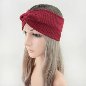Fascia per capelli a coste lavorata a maglia bordeaux con nodo elastica sport e yoga