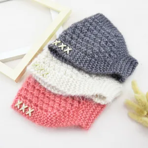 Fascia per capelli in maglia grossa con decoro X in strass, calda fascia invernale per donna.