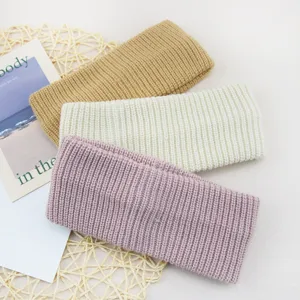 Solid Color Knitted Ribbed Headband Women Acrylic Elastic Wide Hair Band For Face Washing Daily Retro Hair Accessories