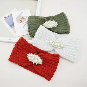 Ensemble de bandeau en tricot avec décoration de perles élégante, accessoire de cheveux hiver.