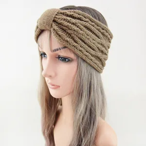 Knitted headband detail view, cozy cable knit winter hair band for women warm ear warmer.