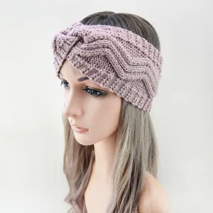 Winter fleece lined twisted knit headband, thick warm ear warmer hair accessory for women.