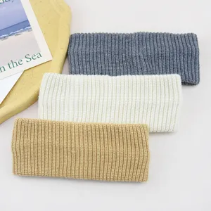 Solid color knitted headband set, vertical striped winter warm hair accessories for daily use.
