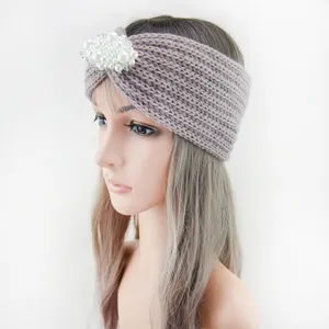 Bandeau tricoté élégant avec perles, accessoire chaud pour femme en hiver et automne