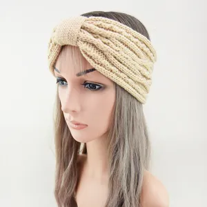 Knitted winter headband for women, cozy fleece lined warm hair band, retro cable knit ear warmer.