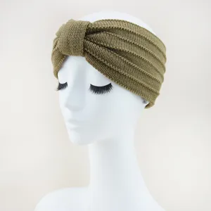 Knitted winter warm headband with bow twist ribbed design stylish hair accessory for women.