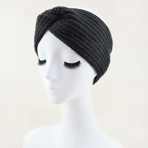 Dark grey knitted twist headband winter ear warmer cozy hair accessory for cold weather style