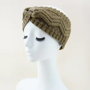 Knitted headband detail view, close up of the winter warm ear protection cross wave design.