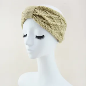 Μπεζ πλεκτό headband για γυναίκες, ζεστό χειμερινό προστατευτικό αυτιών με φιόγκο.