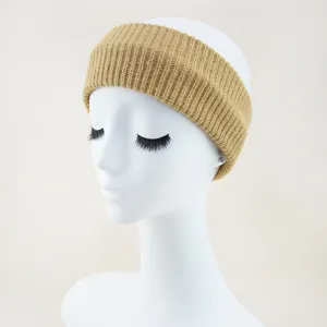 Knitted headband detail showing the soft ribbed texture and comfortable fit in khaki color.