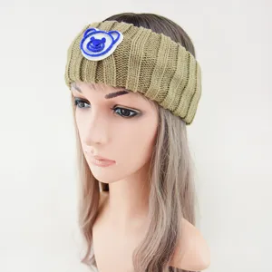 Korean style knit headband with cute bear embroidery for women daily wear washing face soft hoop