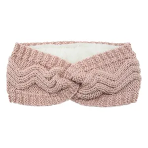 Pink knit headband for women winter warm fleece lined ear warmer cross hair band soft accessory