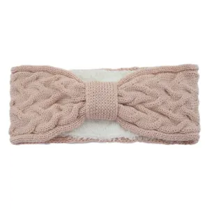 Pink cable knit fleece lined headband for women winter warm fuzzy ear warmer hair accessories