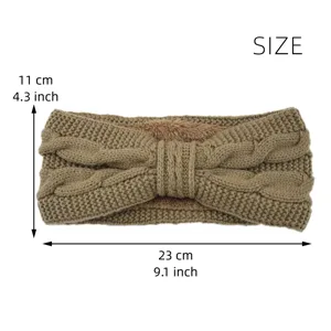 Knitted bow headband for women winter warm cable knit hair band ear warmer plush lining