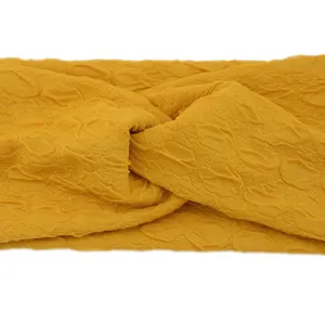 Yellow bubble fabric twisted headband, wide hair hoop for sports, yoga, and face washing.