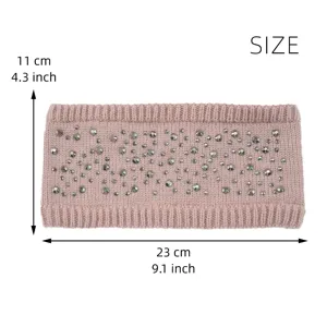 Strass gebreide hoofdband winter warme fleece gevoerde haarband elastisch accessoire