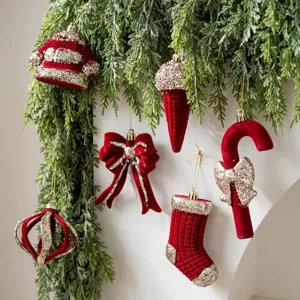 Sapin de noël suspendu ornements floqués en velours rouge décorations de fête set
