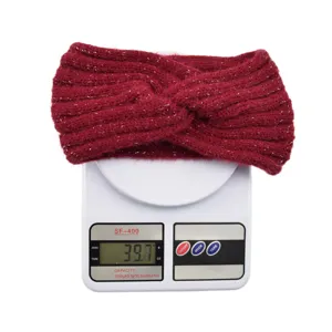 Rotes glitzerndes Strickstirnband Winter warmer Haarreif Kreuz Twist Yoga Haaraccessoire