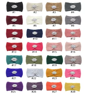 Knit rhinestone headband elastic winter ear warmer hair band assorted color 28pcs