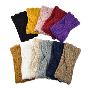Acrylic chunky knit twist headband detail, multi-color winter warm hair accessory.