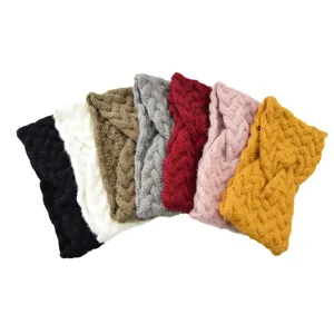 Women winter warm knitted headband solid color braided hair band cute ear warmer accessory