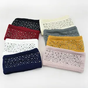 Stijlvolle strass gebreide winter hoofdband voor vrouwen, warme gevoerde oorwarmer accessoire.
