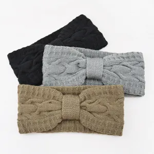 Fascia per capelli in maglia a doppio strato con fiocco fascia intrecciata calda invernale