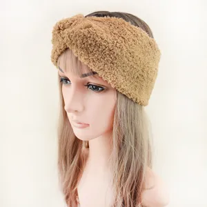 Dicke Plüsch Kreuz Stirnband Damen Herbst Winter warme Strick Ohrenschützer Haarreif Mode Haaraccessoire