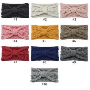 Knitted bow headband winter warm ear protection hair band multi-color braided hair accessories