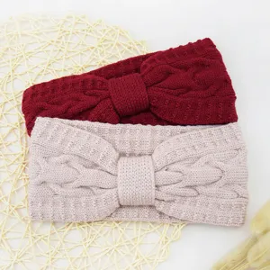 Fascia per capelli in maglia doppio strato con con fiocco accessorio caldo invernale