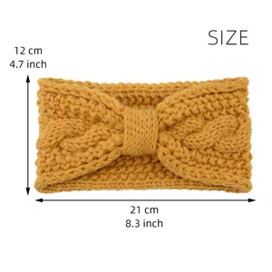 Yellow knitted bow headband ear warmer warm winter woolen hair accessory for women stylish.