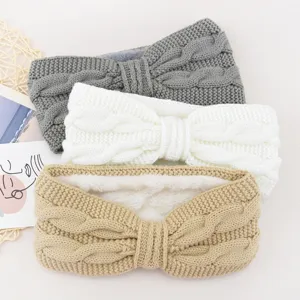 Cozy cable knit fleece-lined headband, winter warm bow hair band, 3-color set for women.
