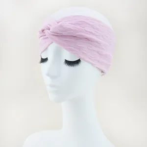 Pink bubble fabric twist headband detail, wide double-layer hair hoop for yoga, sports and face wash.