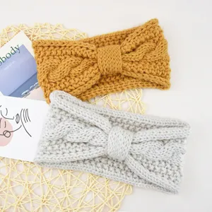 Knitted bow headband winter warm ear warmer braided hair accessory soft wool head wrap