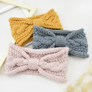 Women Cable Knit Headband Bowknot Wide Hairband Winter Warm Ear Warmer Turban Sports Headwrap Twisted Elastic Soft Hairband Accessories