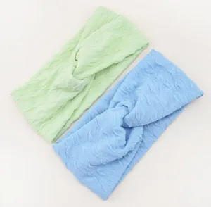 Western Style Polyester Wide Crinkle Headband Crossed Elastic Hairband Solid Color Textured Sport Sweatband Yoga Hair Wrap For Women Everyday Accessories