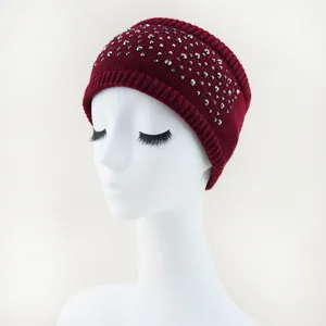Strass gebreide hoofdband winter warme haarband dikke gehaakte oorbeschermers dames